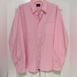 Untuckit Mens XL Pink White Plaid Button Up Cotton Pocket Shirt